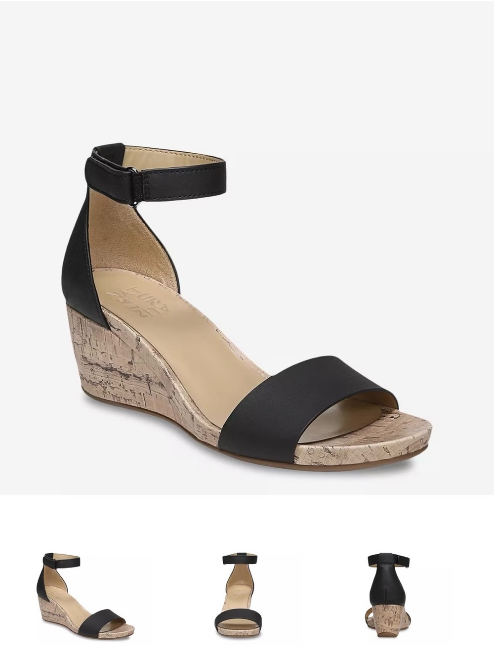 SOUL Naturalizer Black Cork Wedge Sandal with Ankle Strap